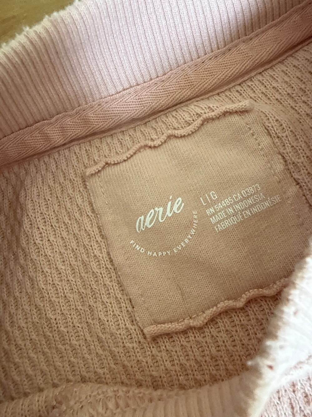 Aerie Waffle Knit Oversized Worn in Sweater Large Chunky Comfy Pink Blush